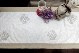 Table runner -White with grey coral embroidery